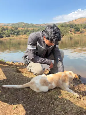 Me with dog lakeside